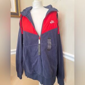 New Nike Hooded Fleece Zipper Jacket Red Blue size XL